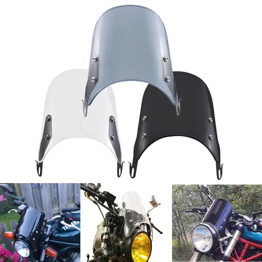 5-7'' Motorcycle Headlight Windshield Windscreen with Mount Bracket Cafe Racer