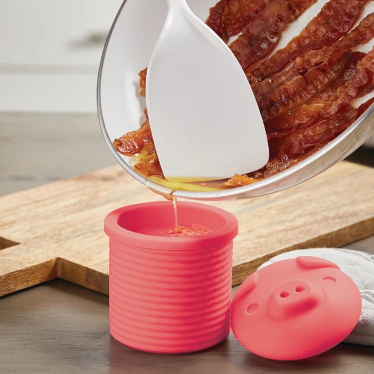 A624 Creative Bacon Grease Container Kitchen-accessory Grease Collector Piglet Shape Food Grade Silicone Customized Logo PE Bag