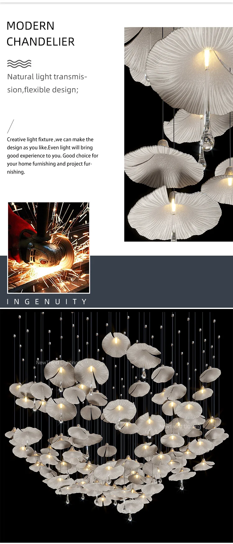 CPL-263 New Product Hanging Pendant Light Hotel Lobby Hall Villa Modern Ceramics LED Chandelier Light details