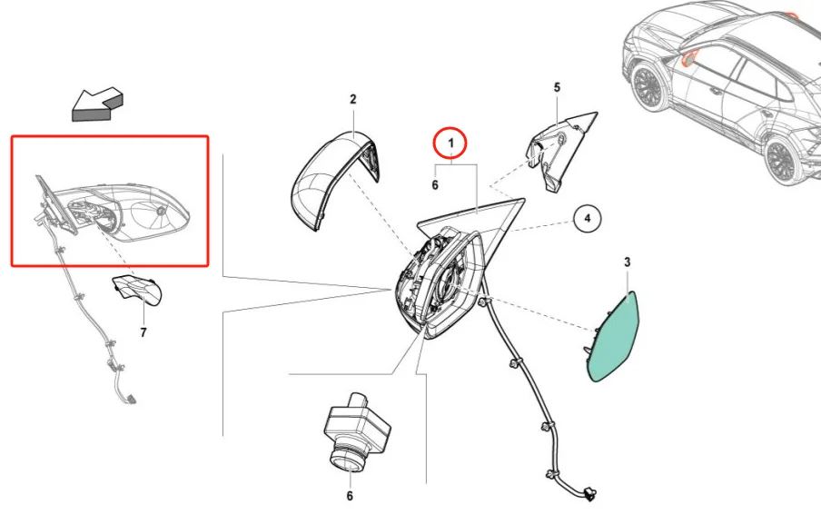 Auto Rearview Mirror Assembly Fit For Lamborghini URUS 4ML857410CY9B Phev Original Used Plastic Black Right Wing Mirror Assembly factory