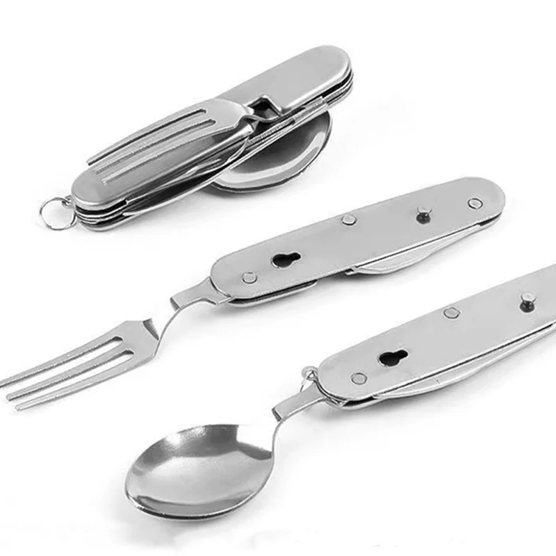 Functional Utensil Travel Cutlery Stainless Steel Spoon Fork Knife Outdoor Camping Foldable Cutlery Set