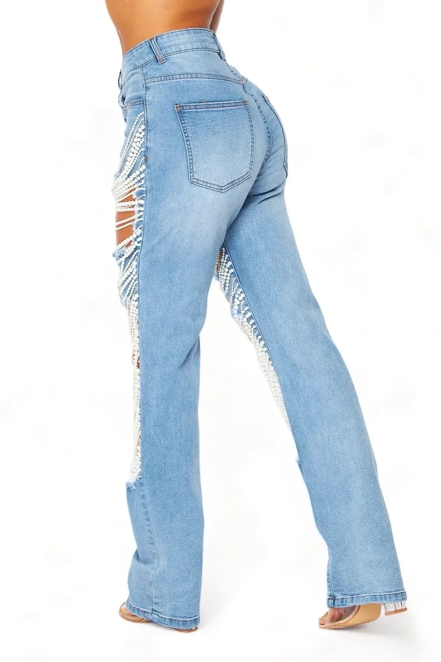 Europe US Denim Summer Women's Chain Beaded Pendant Straight-leg Jeans Streetwear Quick details