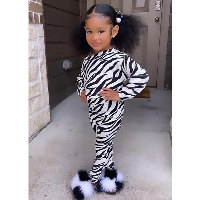 1-7Y autumn toddler kids baby girl casual boutique clothing set zebra printing little girl 2pcs outfits clothes