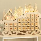 Craft 16inch LED Wood Calendar Sled Shape Craft Carved Christmas Wooden Decoration Ornament For Family Lighting