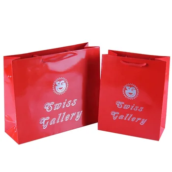 Factory Customized Red Color Printed Gift bags with Silver Foil Stamping For Boutique Shops Paper Gift Bags