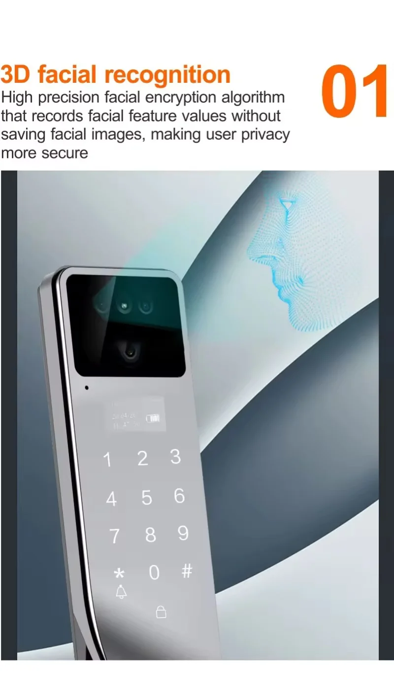 Digital Keyless Fingerprint Door Lock Electronic 3D Face Black Tuya Smart Door Lock With Camera Cerradura Inteligente