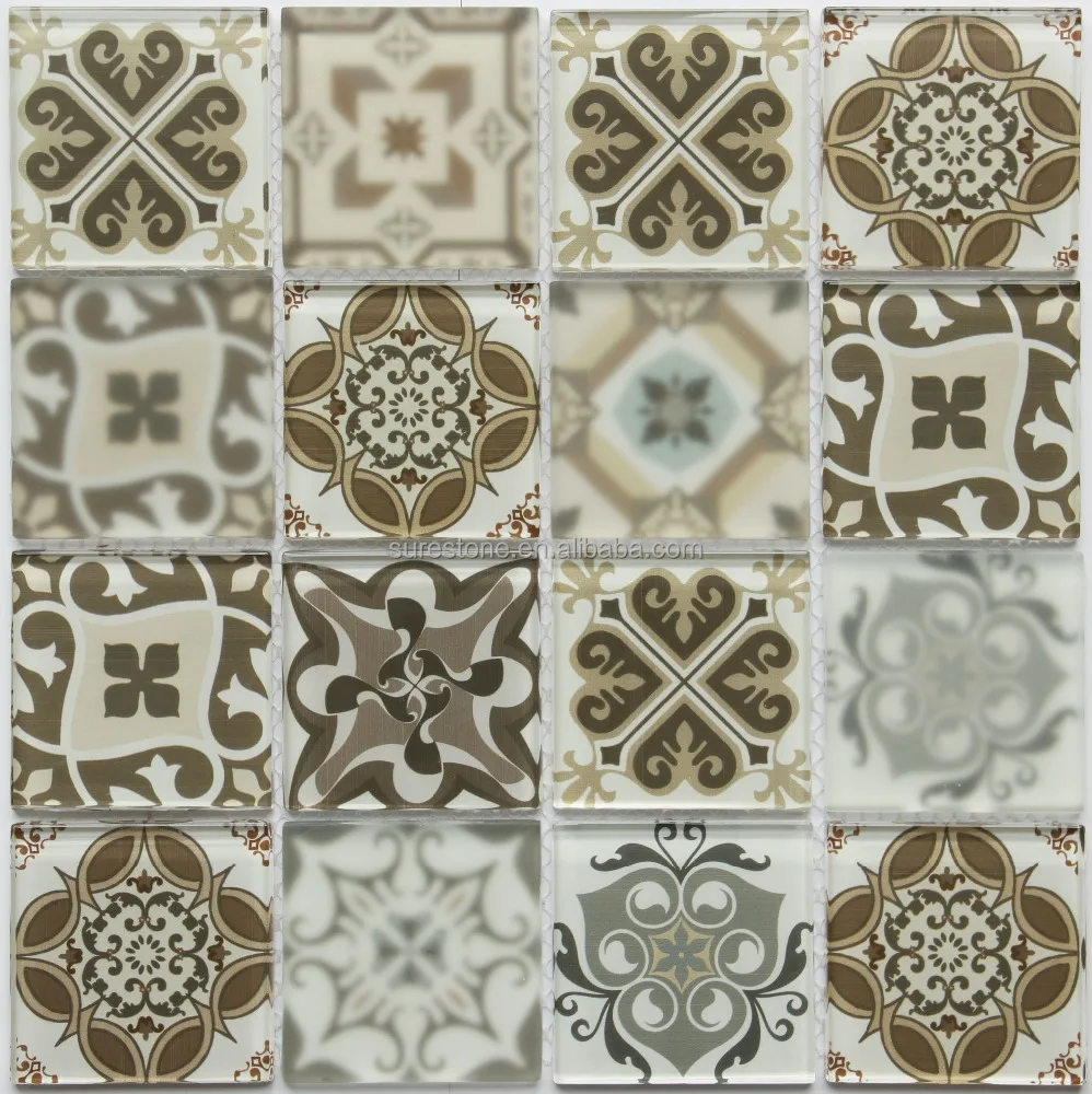 Wall Flower tiles interlocking pattern glass mosaic tiles for kitchen wall and backsplash