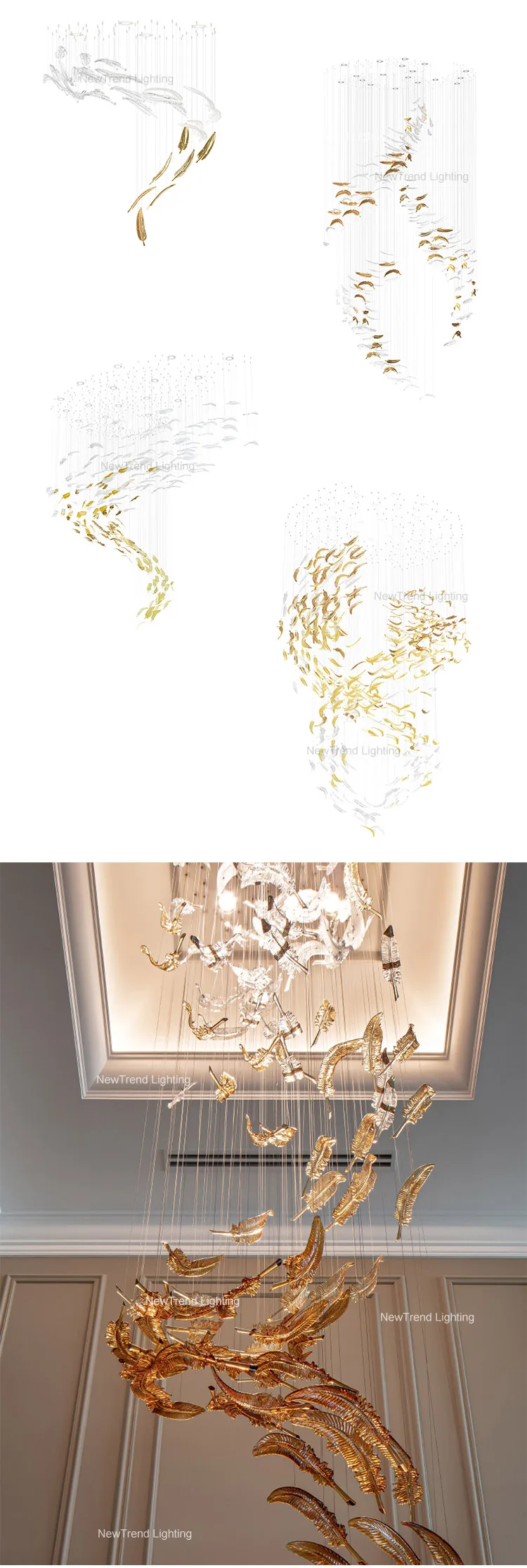 CPL-156 New Product Indoor Decoration Hotel Villa Mall Staircase Custom Large Glass LED Chandelier factory