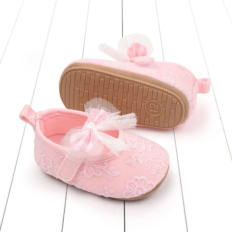 New Embroidered Mesh Bow Soft Soled Non-slip Baby Toddler Shoes for Girls details