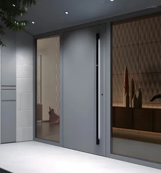 ALUFRONT Luxury Modern Aluminum Pivot Door with Anti-Theft Feature Stone Grain Finish for Villa Front Security Hotel Use