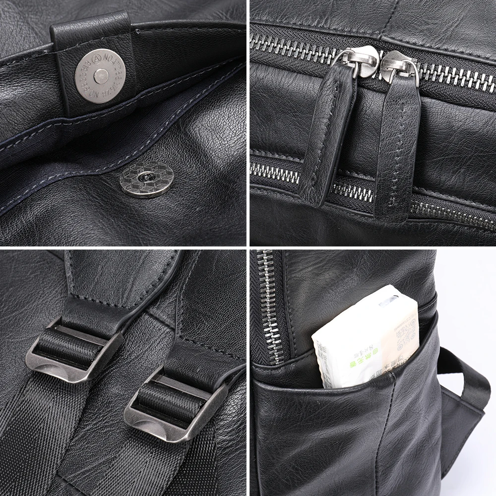 Classic Black Casual Men's Backpack Large Capacity Travel Daypack Laptop Bag Genuine Leather Backpack for Men