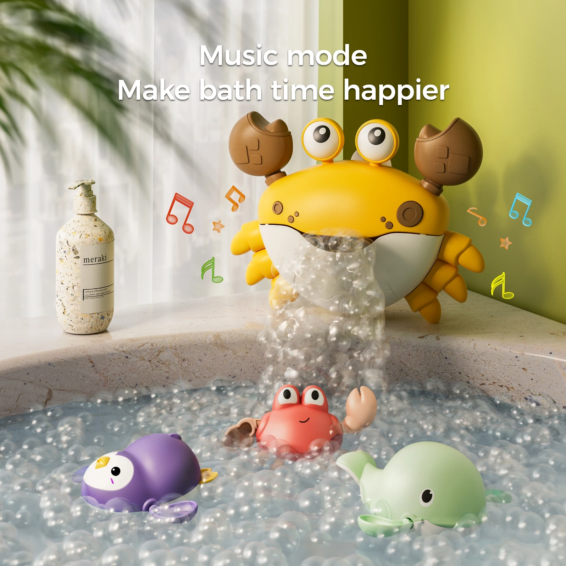 Tumama Kids Baby Shower Time Bathtub Toys Waterproof Animal Electronic Baby Musical Shower Toy Crab Bubbles Bath Toy Set