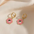 Drop Earrings INS Trendy Pink Enamel Stainless Steel 18K Gold Yin Yang Flower Drop Earrings For Women