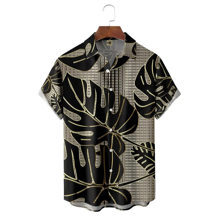 Mens Casual Shirts Men's Summer New Short Sleeve Button Loose Lapel Hawaiian Print Shirt Tops Short Sleeve Collared Shirt