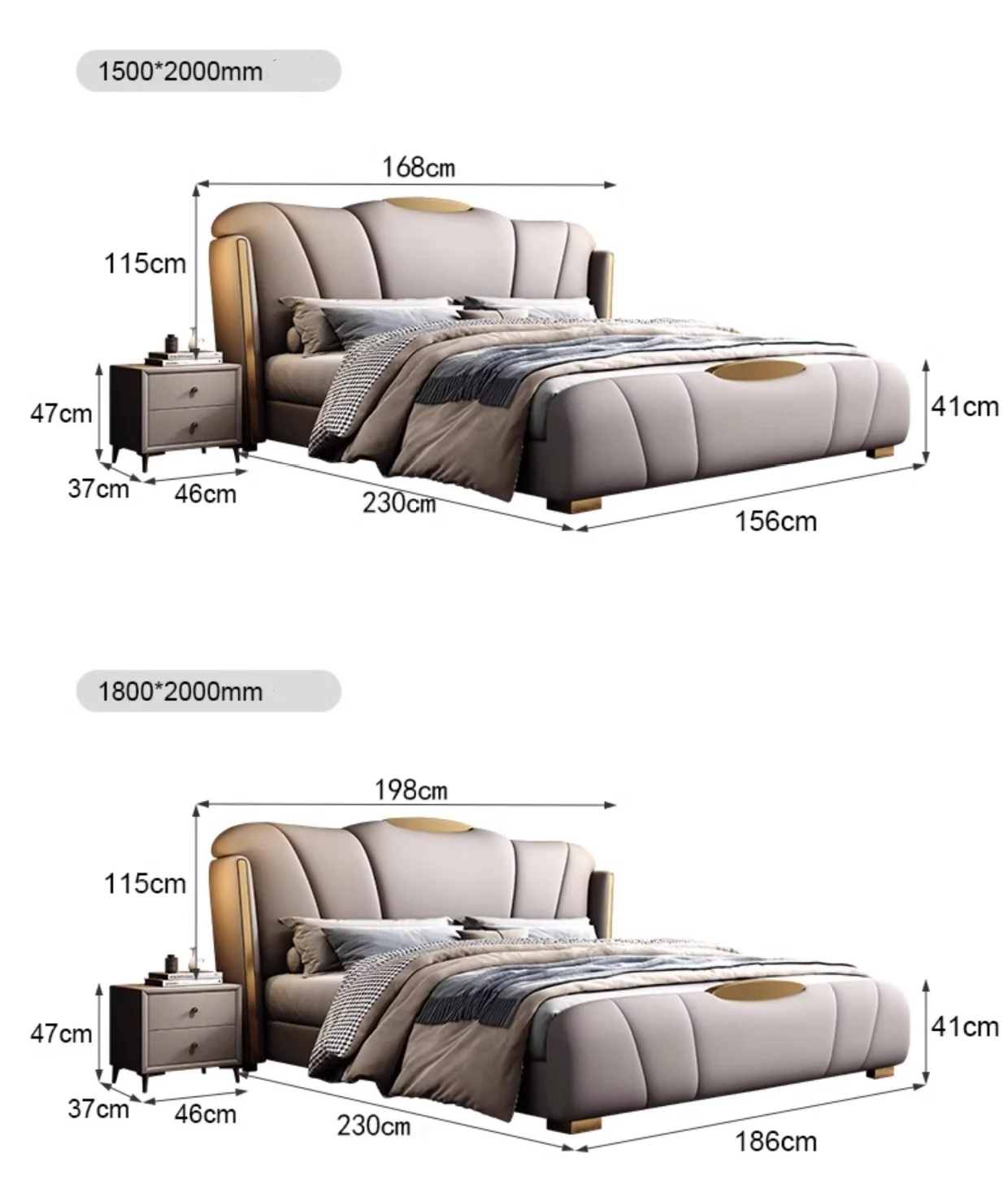 Wholesale Luxury Designs King Size Modern Leather Bed Solid Wood Frame High Double Bed Upholstered Leather Headboard