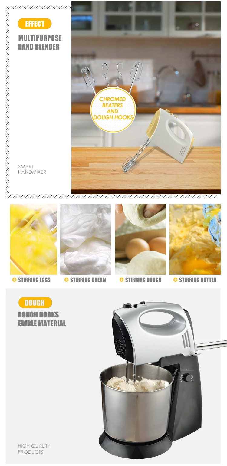 Batedeira manual para máquina de alimentos de cozinha moderna com tigela de aço inoxidável