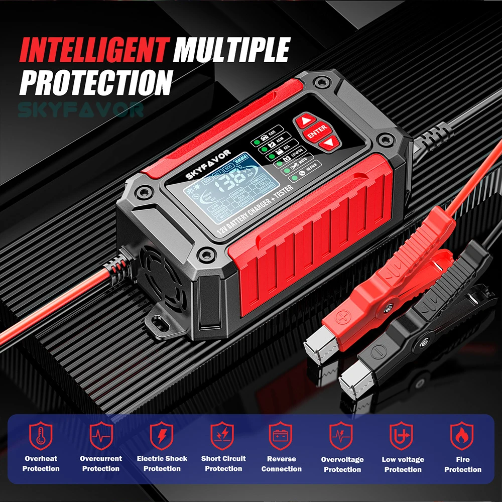 All in one car battery charger 12V 6A automatic gel agm lead acid battery analyzer CCA internal resistance tester & pulse repair