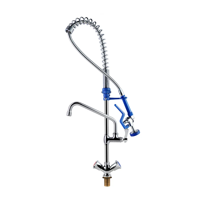 Commercial Dual Handle Pull Pre Rinse Deck Mounted Faucet Adjustable Height EasyInstall Handwheels Options Kitchen Sink Single supplier