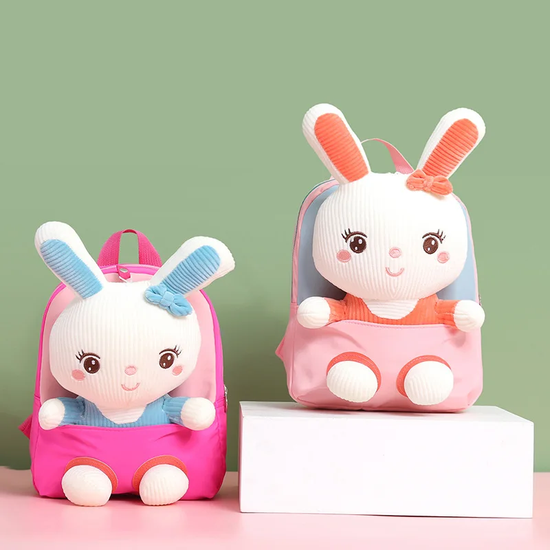 MB1 26CM Cartoon Detachable Rabbit Doll Cheap Child Kids 3D Plush School Backpacks Daycare Toddler Bag
