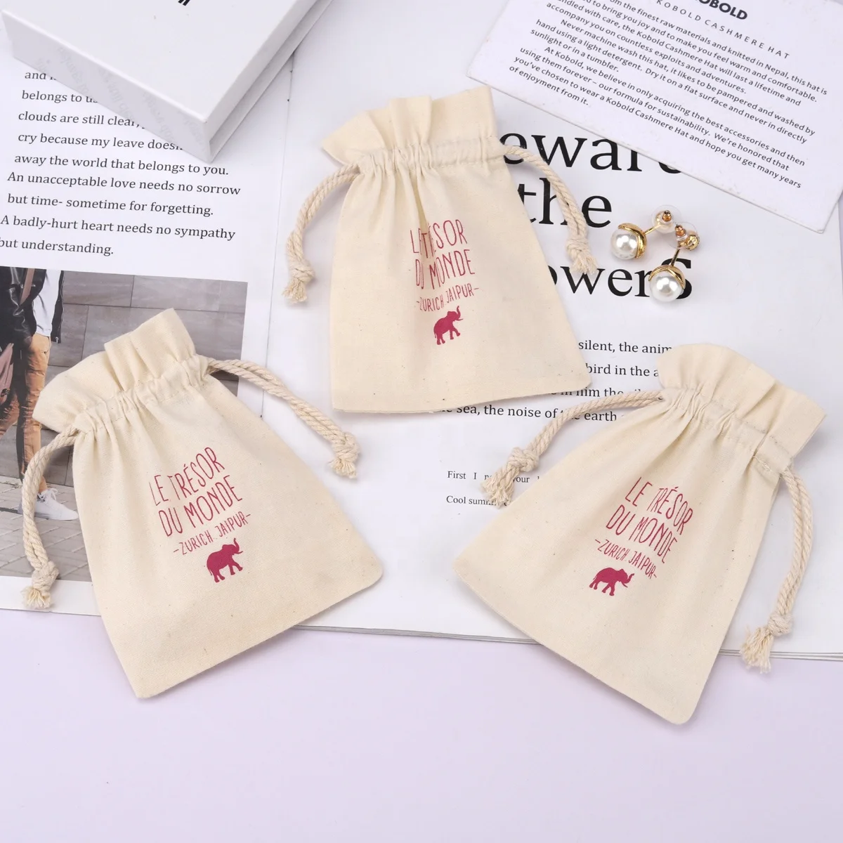 Eco-friendly Small Drawstring Cotton Jewelry Bag Customized Wedding Party Gift Packing Muslin Jewelry Pouch