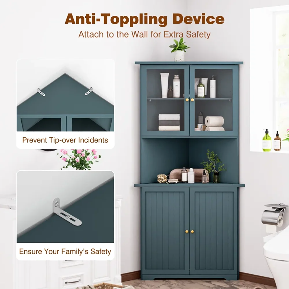 product wooden freestanding pantry storage cabinet with doors and shelves for dinning room or kitchen-5