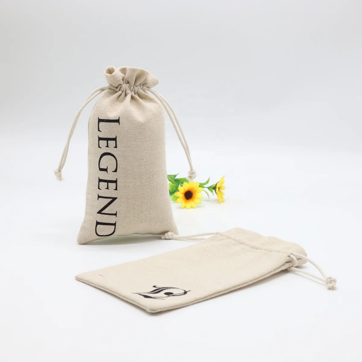 Custom Logo Printed Drawstring Gift Candle Packaging Burlap Bags Natural Jute Dust Candle Pouch