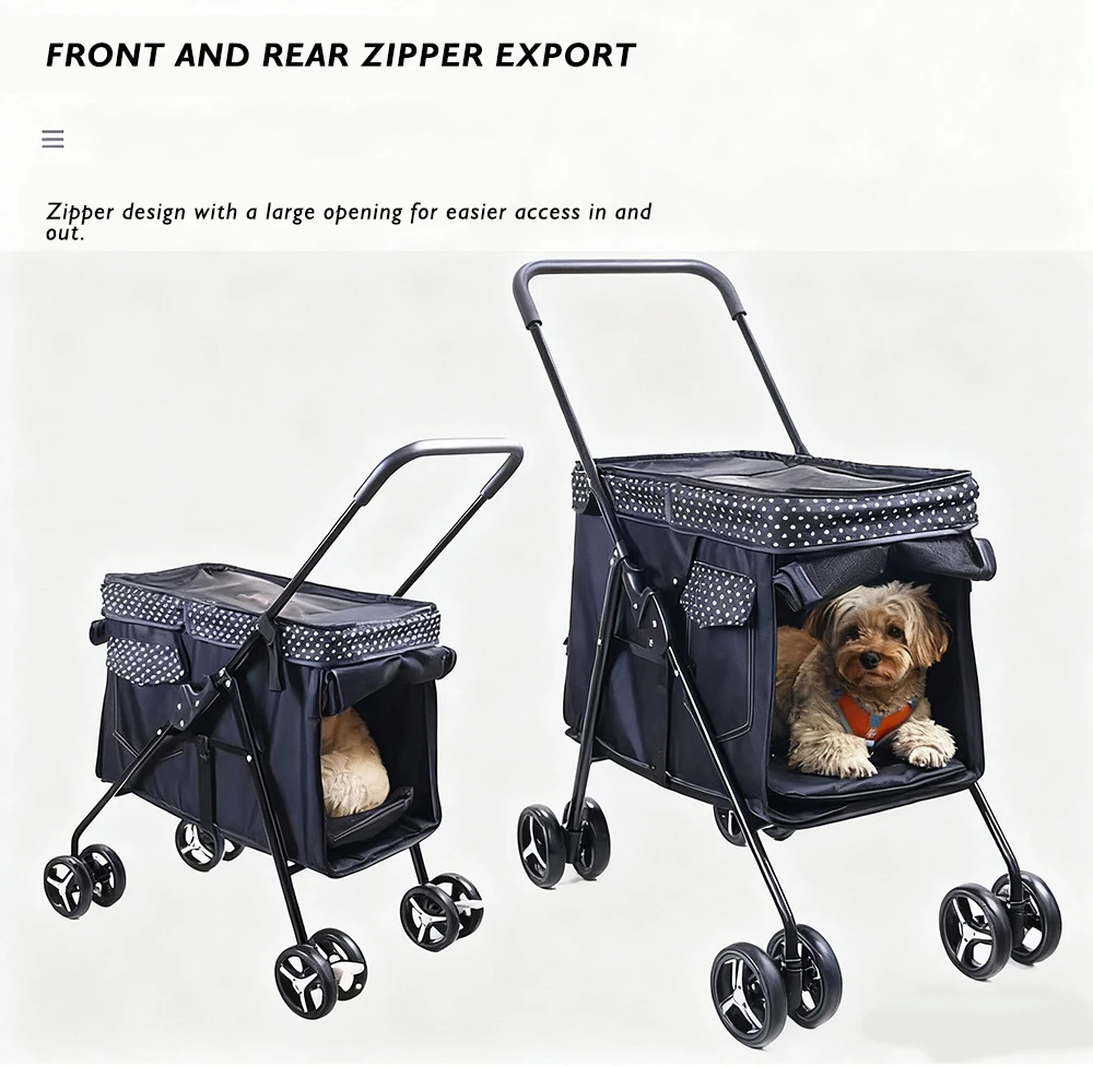 300D Oxford Cloth Foldable Pet Stroller 15KG Capacity Spacious for Cats and Dogs with Brake Storage Bag Pet Products factory