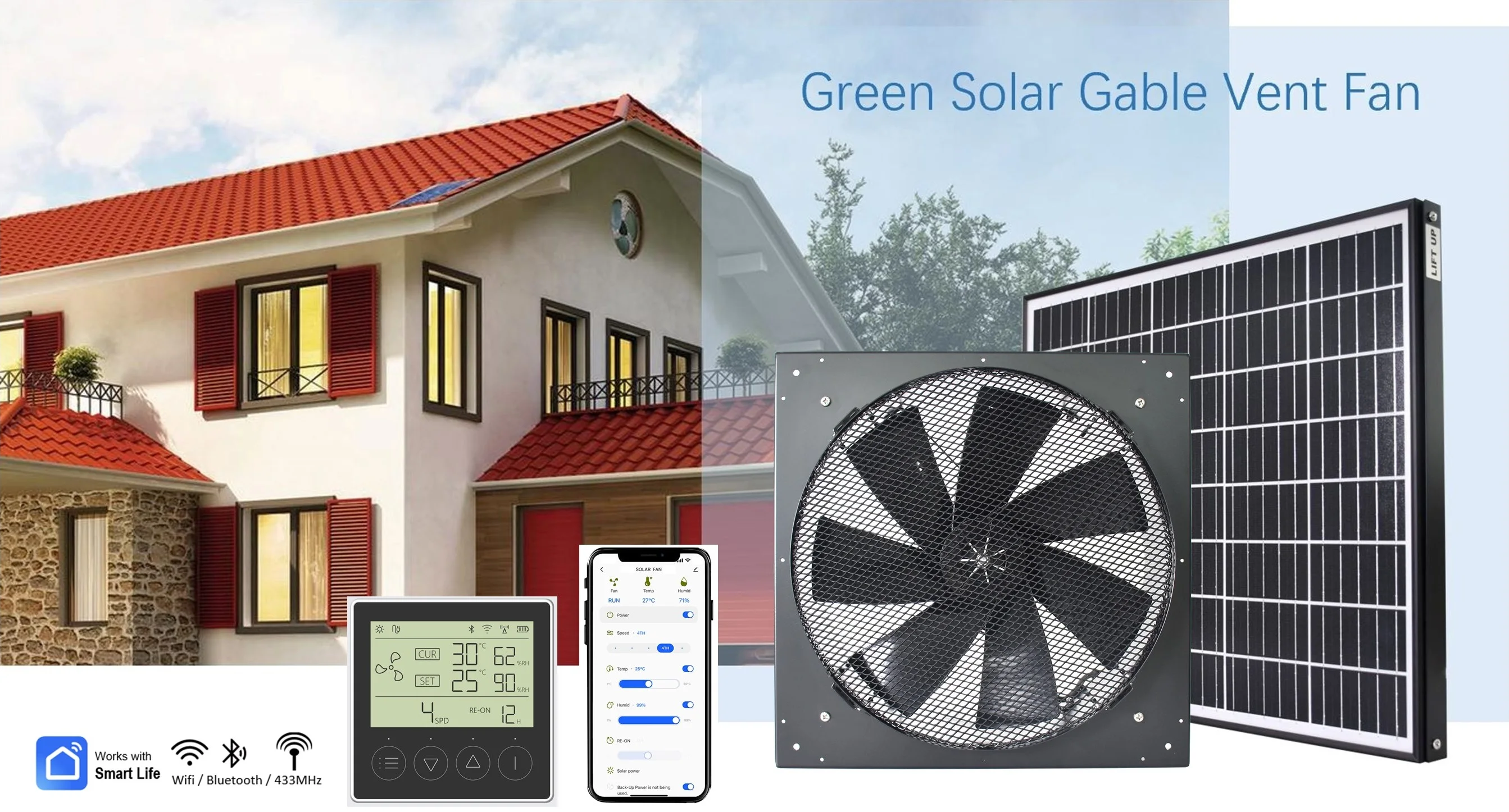 Solar Exhaust Fan, Waterproof, Wall - detail 2