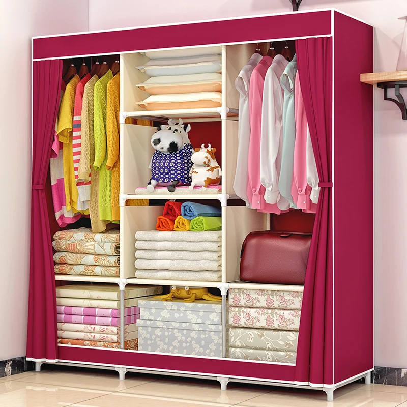 Custom  Bedroom Non Woven Fabric Wardrobe Cheap Sliding Door Cloth Wardrobe Portable Almirah Closet