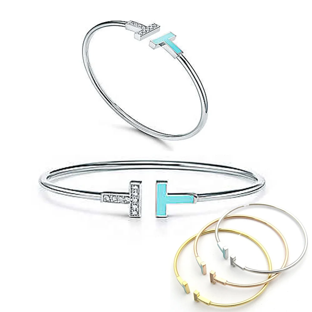 New Double T Bracelets Bangles Cuff 925 