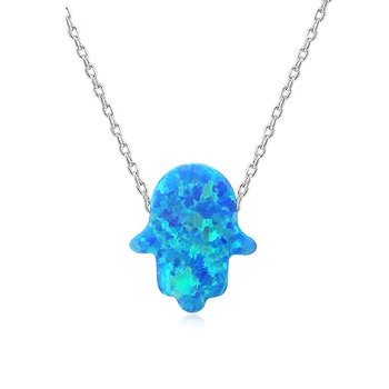 Wholesale Blue hamsa opal jewelry 925 silver necklace pendant jewelry