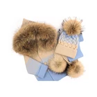 Girls Winter Wholesale 1-3y Kids Wool Knitted Natural Raccoon Fur Collar Baby Boys Girls Winter Coat Hat Scarf Set