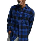 Shirts Blue Shirt Custom Men Flannel Shirts Blue And Black Stripe Light Weight Shirt Men Plaid Shirt Flannel