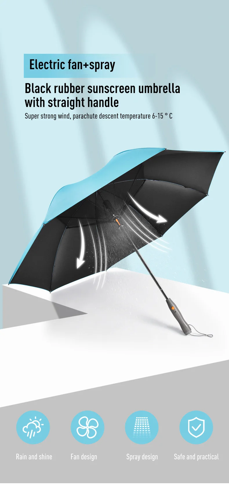 Hot Sale popular umbrella with fan and water spray Special Waterproof Solar Mist Fan Straight Uv umbrella with fan for sale