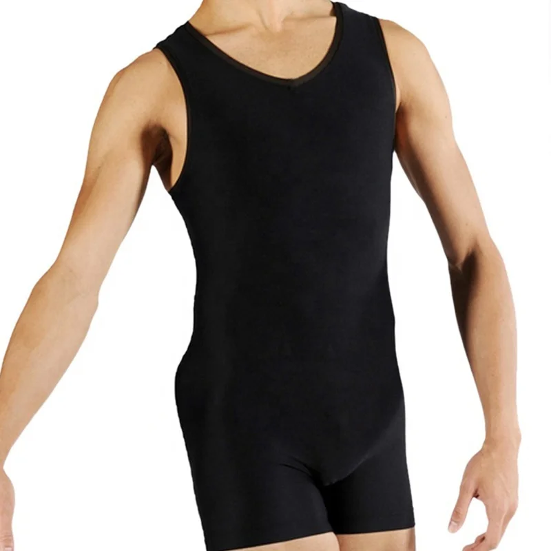 dPois Mens Sleeveless Gymnastics Leotard Dancewear Unitards Spandex Zentai Bodysuit Costume 