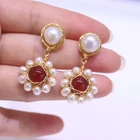 Agate Earrings Baroque Natural Pearl Red Agate Wire Stud Earrings Gold-plated