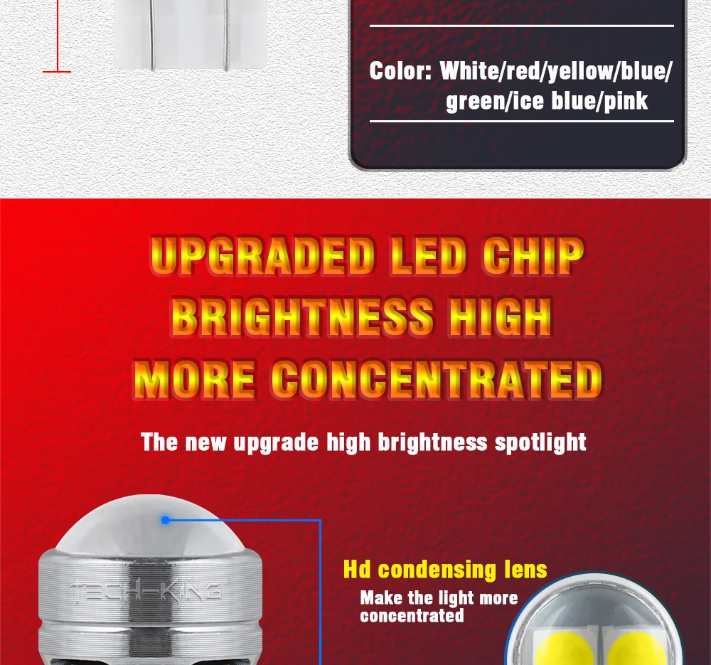 TECH-KING Auto Super bright LED White 3030 chip 10SMD 168 W5W with lens width light 12V 2W license plate light T10 decoded bulb