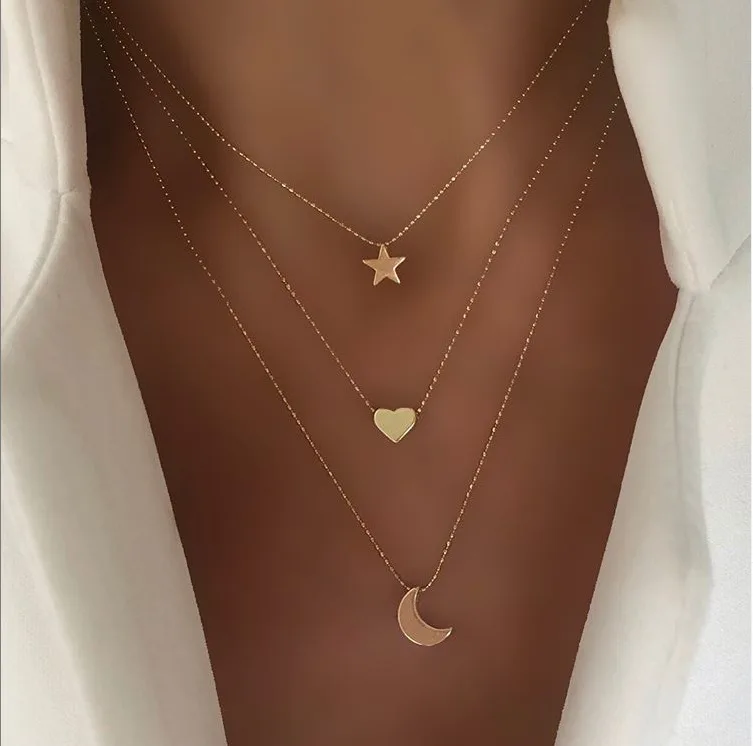Moon Star Pendant Choker Necklace Gold Color Necklace for Women 