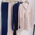 Cotton Solid Cotton Interlock Long Sleeve Pajamas Wholesale Women's Comfortable Sleepwear Couple Sleepwear