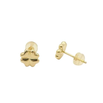 18k Real Gold Earrings Top Selling Online Four Lucky Clover Leaf Earrings in AU 750 Beautiful Stud Earrings for Women Trendy E73