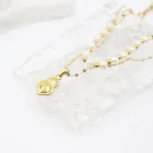 Necklace Wholesale Women's Jewelry Stainless Steel Necklace Gold Double Chain Necklace Pearl Heart Necklace