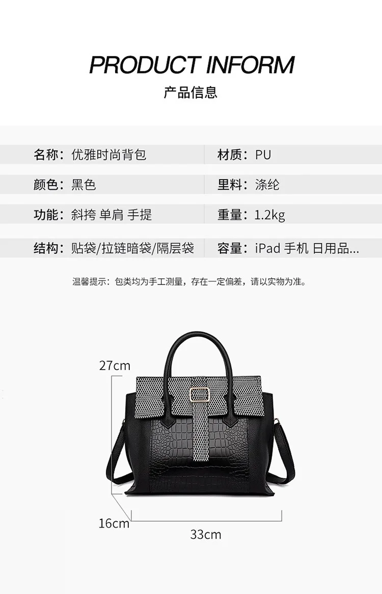 Fashion Patent Leather Women Tote Bag Luxury Handbags Crocodile Pattern Women Bags Designer Brand Shoulder Messenger Bag