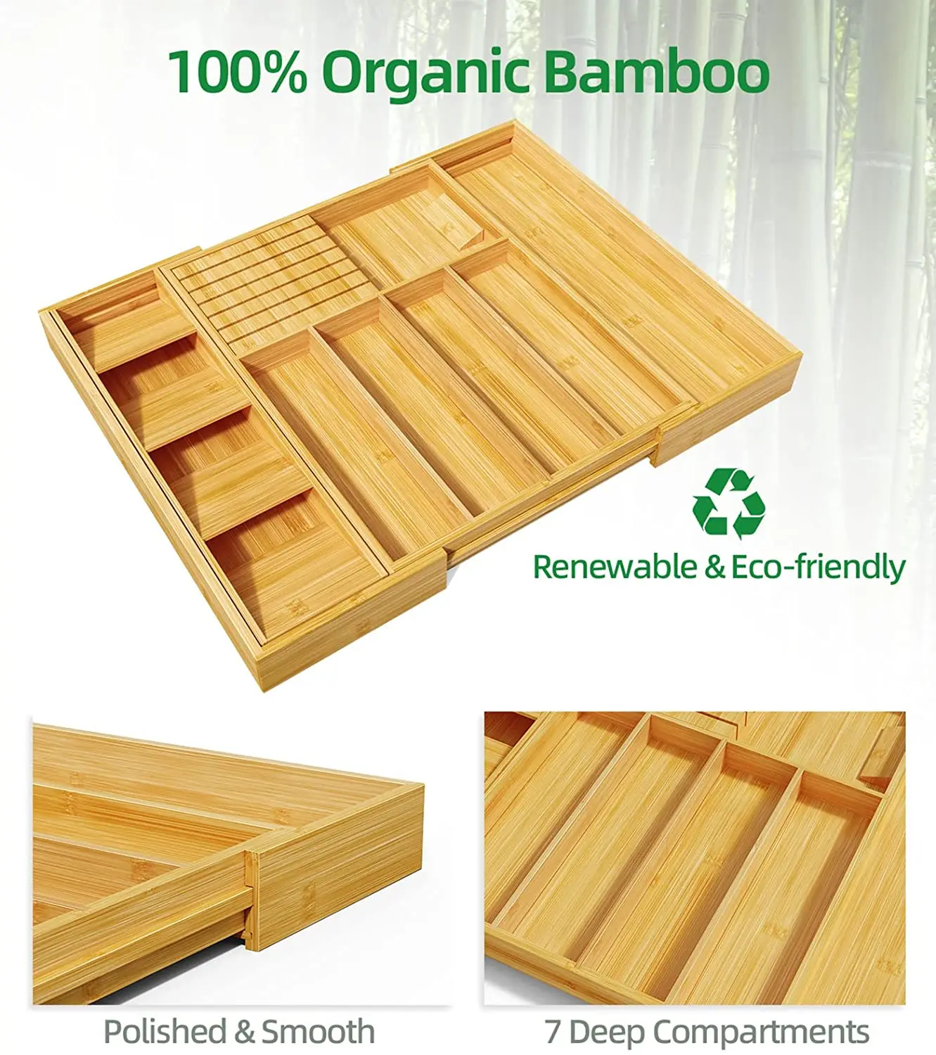 product zc custom expandable bamboo cutlery holder organizer storage tray drawer organizer for kitchen utensils-4