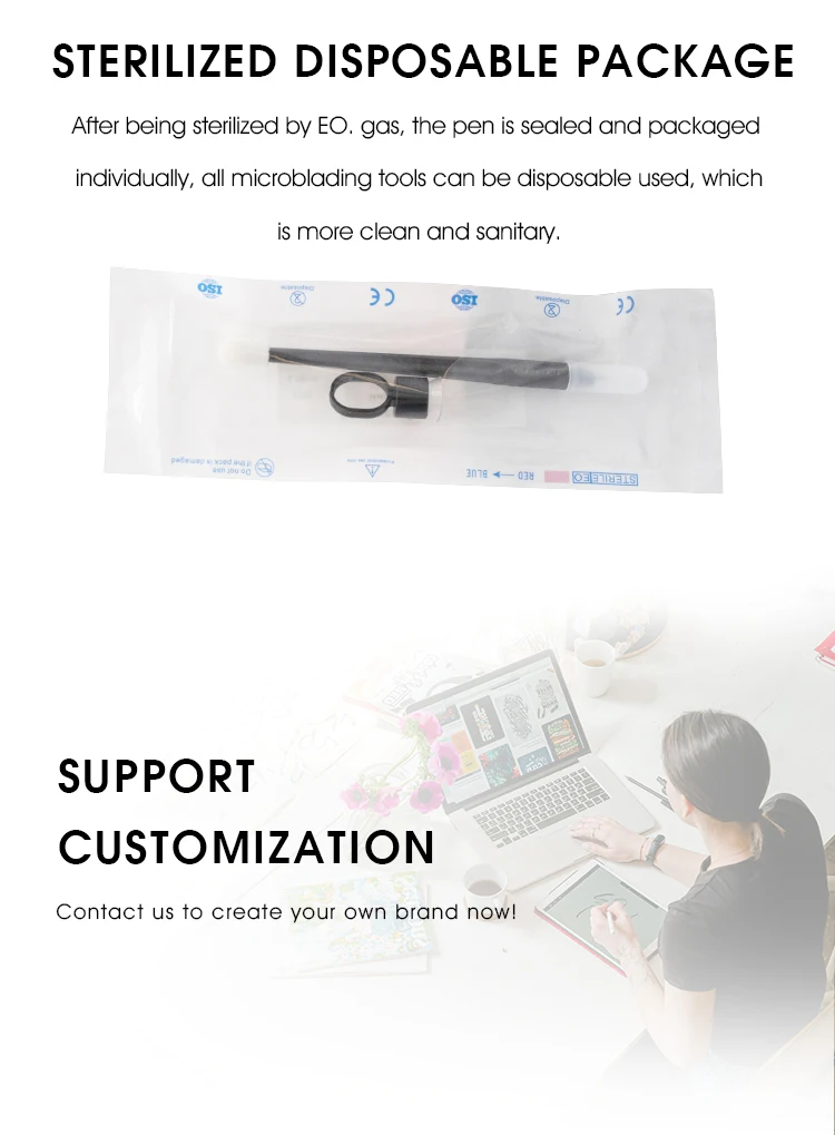 Disposable Manual Microblading Tattoo Pen with 0.16/0.18/0.20/0.25mm Needle Sizes and 14F,16F,16U,18F,18U Models