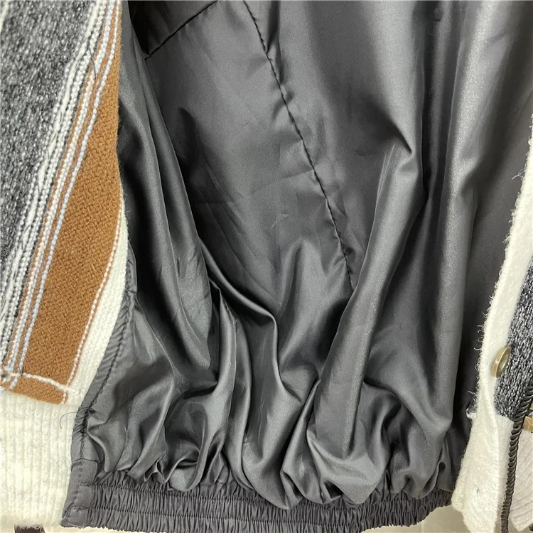 Fashion Women's Jacket Rivet Patchwork Tassel V-neck Long Sleeve Single Breasted Contrast Color Coat