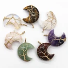 Necklace Necklace Women's Natural Quartz Pendant Copper Winding Moon Pendant Necklace Reiki Healing Crystal Stone Necklace