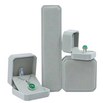 Grey round corner velvet jewelry box gold and silver jewellery packaging jewellery gift box wholesale customization