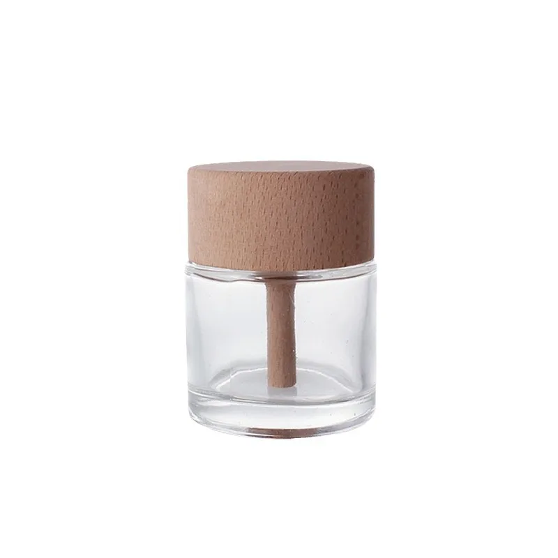 product 50ml hot sale round aromatherapy bottle clear glass perfume bottle without fire aromatherapy bottle with wooden cap-29