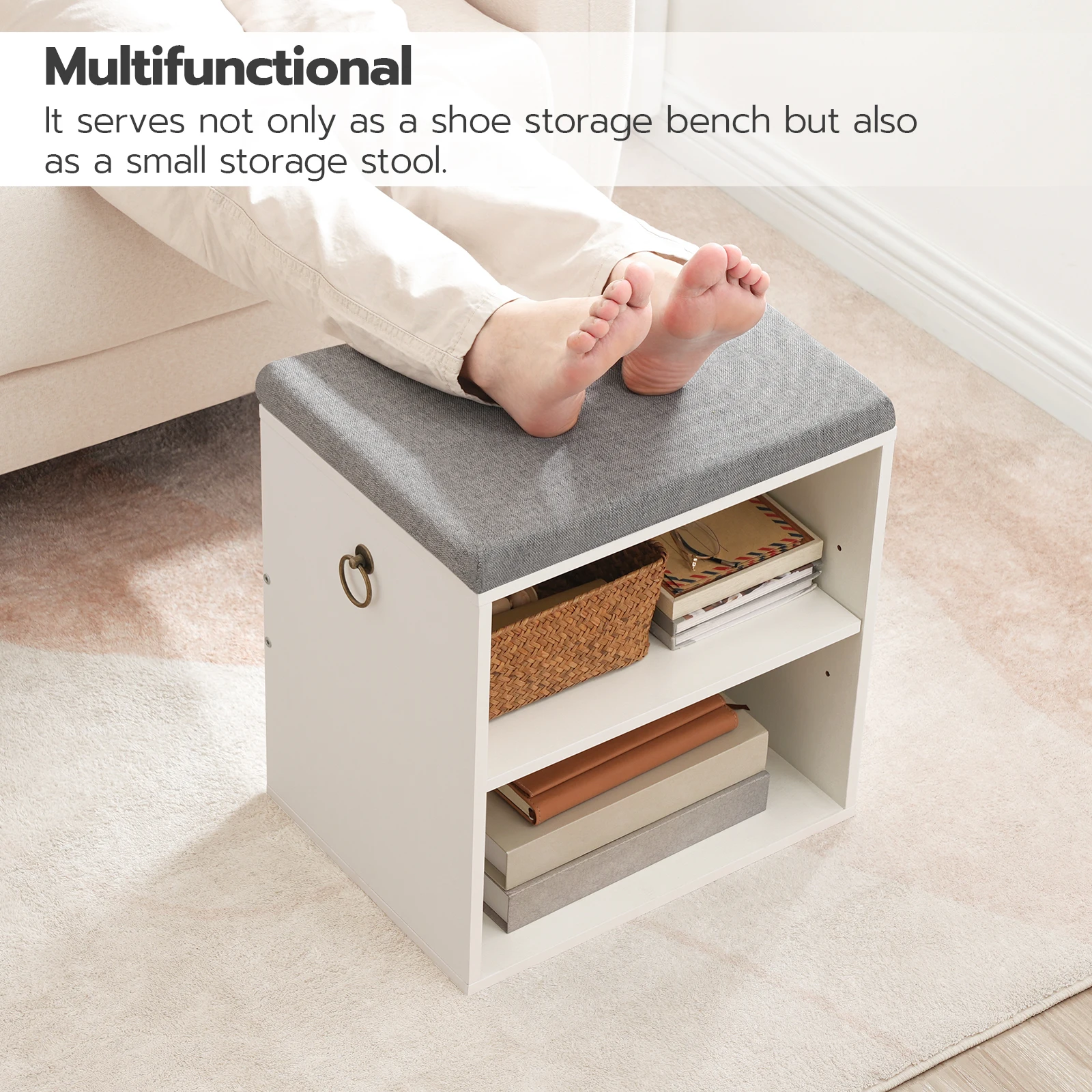 White Grey Wooden Hallway Entryway Small Space Shoes Storage Bench,Shoe Cabinet With Cushion Seat,Shoe Bench With Shoe Storage