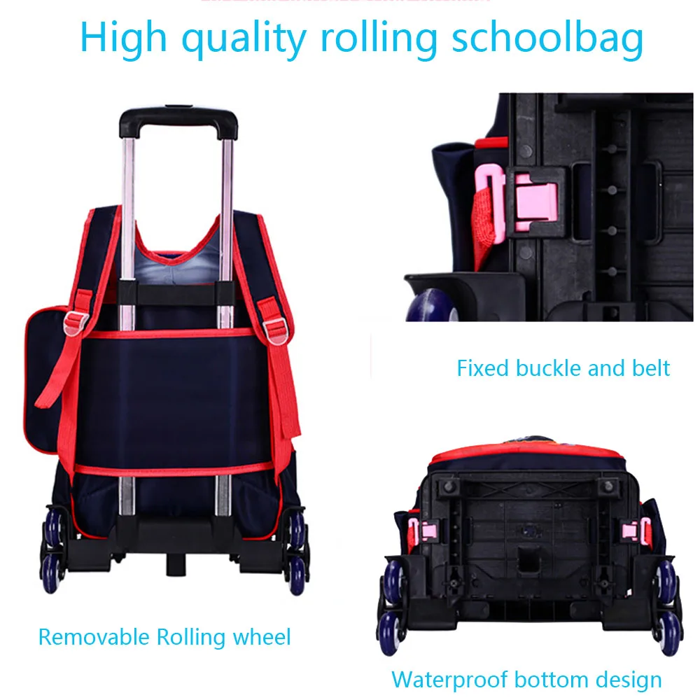 High Quality Kids Rolling Schoolbag Set 3 Pcs Backpack with Pencil case and Lunch Bag6-12 Years Removable Trolley Schoolbag